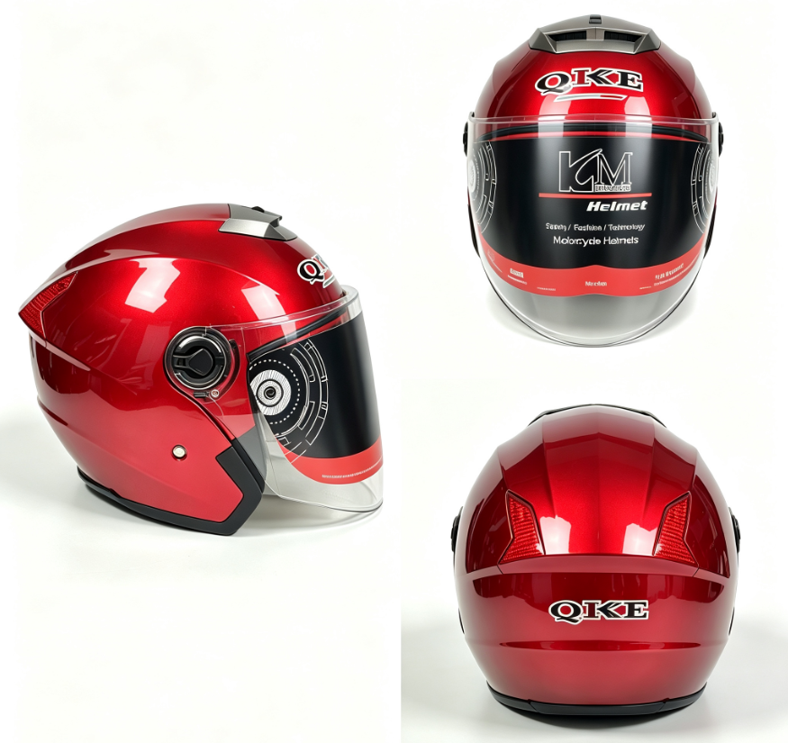275ebe9c2f7118f1ac7dbecc9d0a91e1 EKF603 Dual-Visor Half Helmet - Red - Image 1